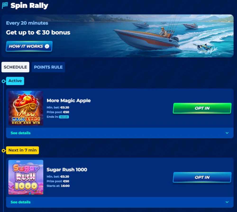 Tabla de clasificación de BassBet Spin Rally y estadÃsticas recientes de grandes ganancias.